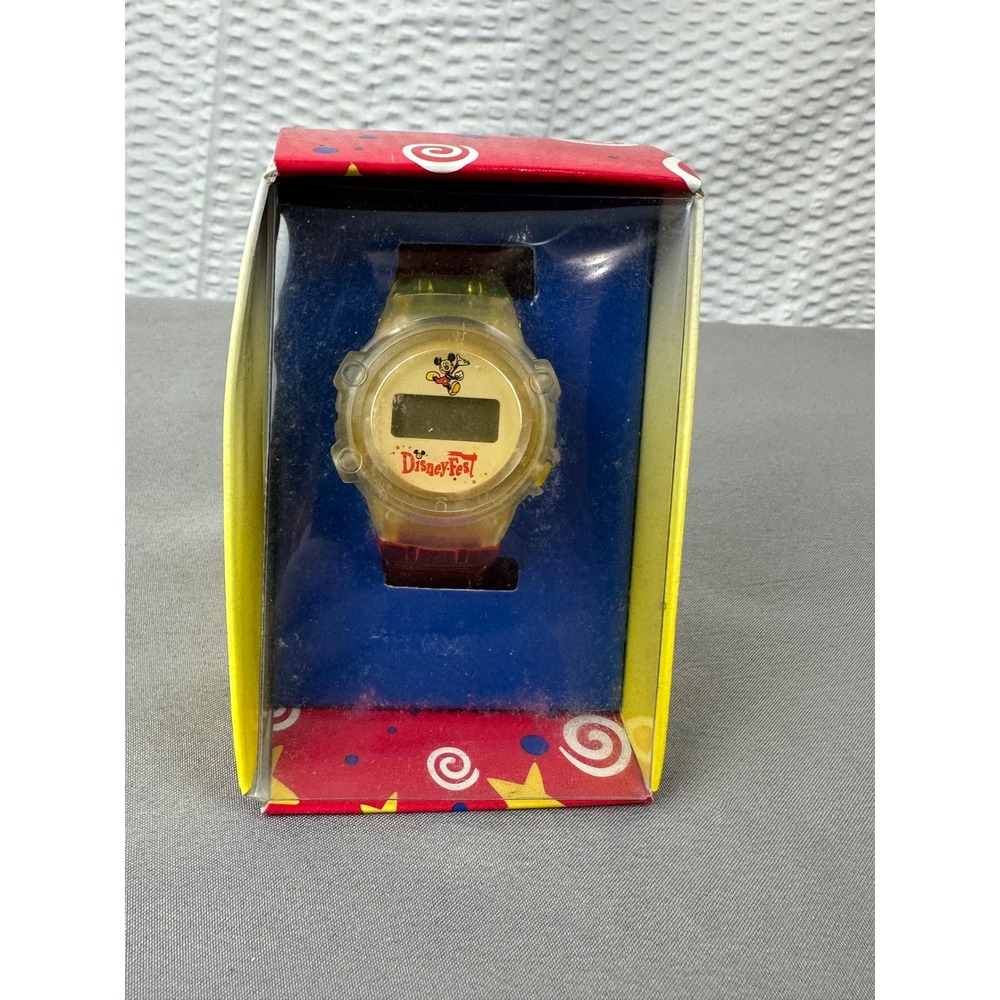 Disney Fest Mickey Mouse Digital Watch Translucent Orange Band New old stock
